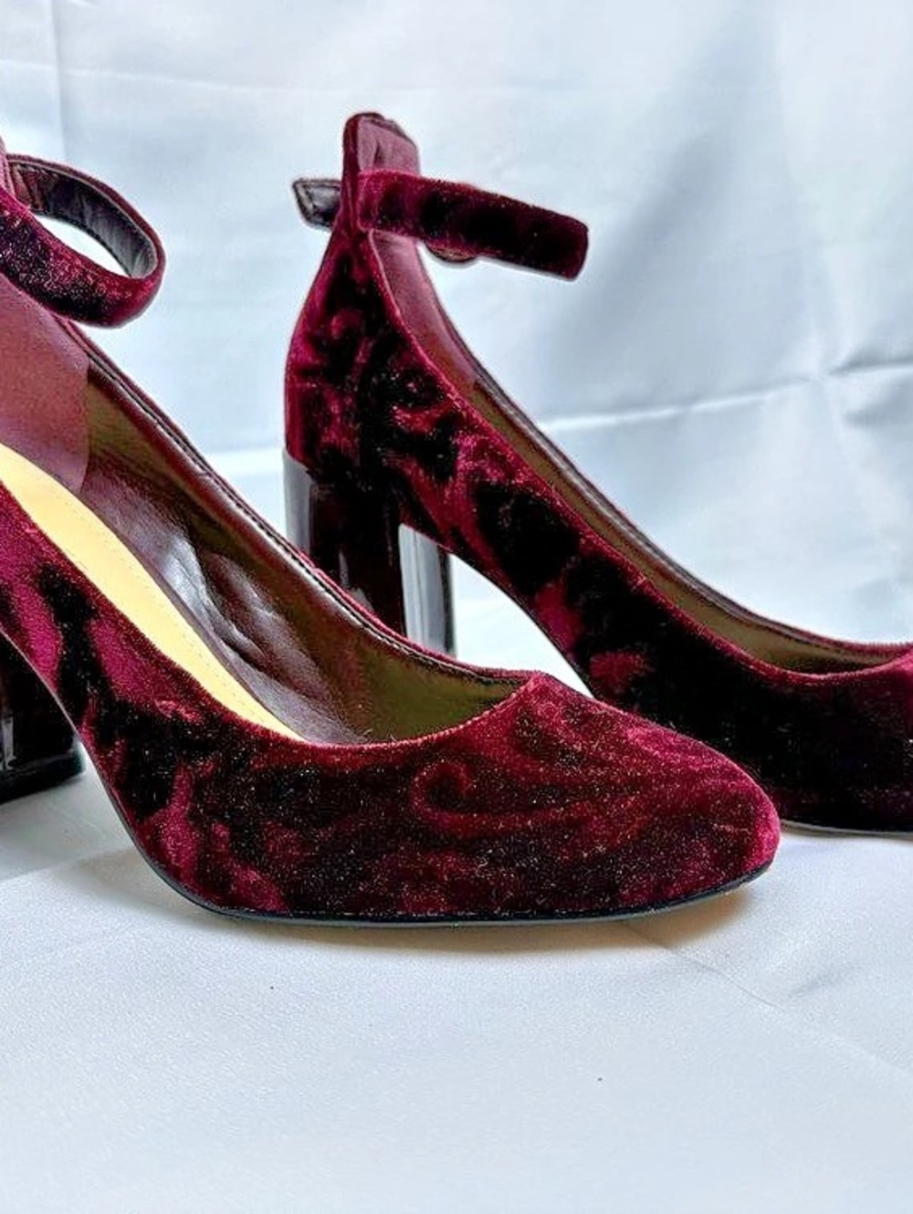 Marc Fisher Imagie2 Ankle Strap Block Heel Pump Velvet Ankle Strap Block Heel